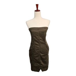 Joes Jeans Strapless Corset Style Mini Dress  Side Zip Army Olive Green